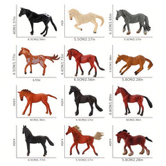 12 Horse Model Set Horse Racecourse Pasture Stallion Dark Horse
