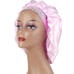 Satin Sleep Cap with Rhinestone Bling - Soft Hair Bonnet for Women
