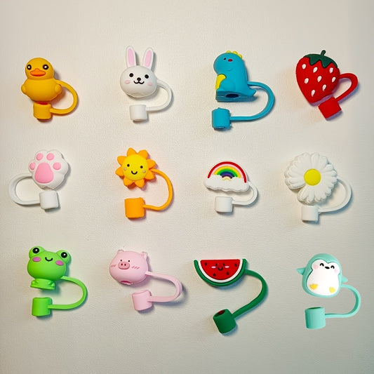 12pcs Straw Lids Reusable Silicone Drinking Straw Cover for 6-8mm Straws