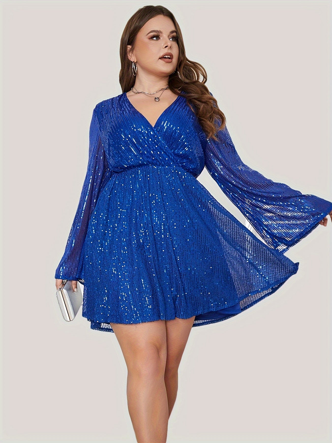  Sparkle Sequin Lantern Sleeve Bodycon Party Dress