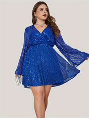  Sparkle Sequin Lantern Sleeve Bodycon Party Dress