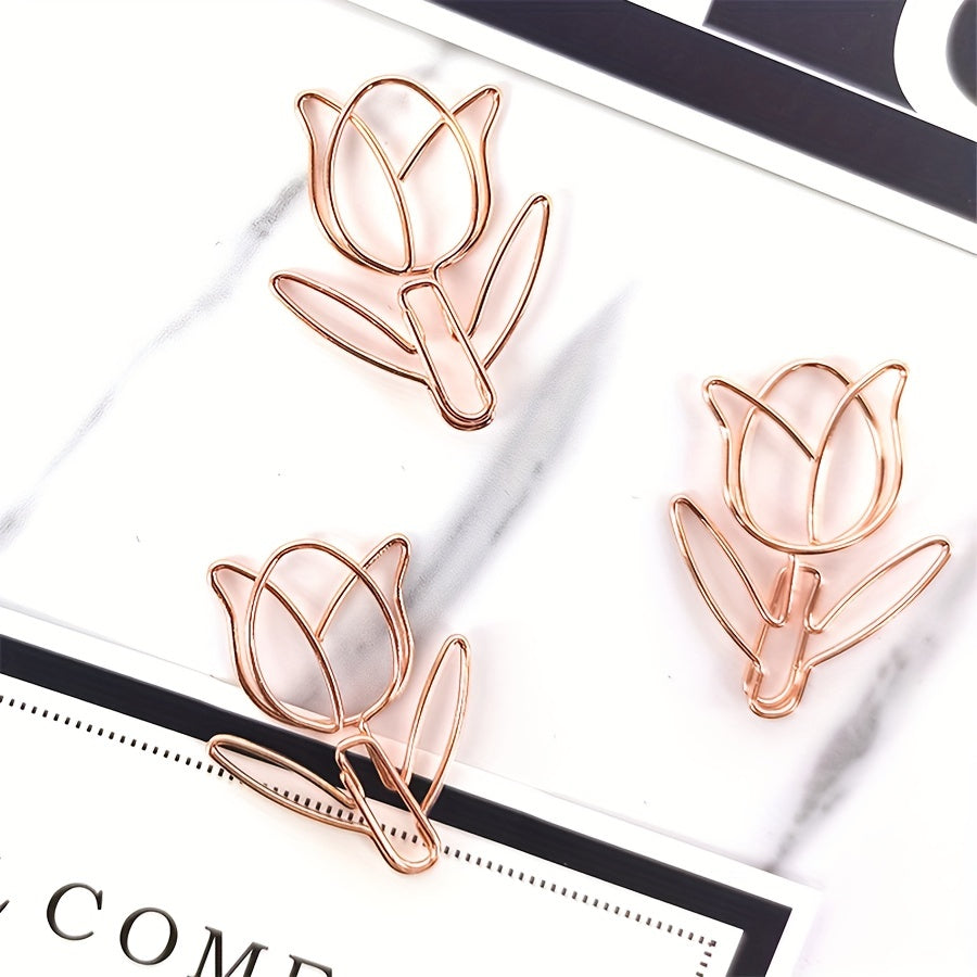 10pcs Tulip Flower Paper Clip, Office and Study Clip Bookmark