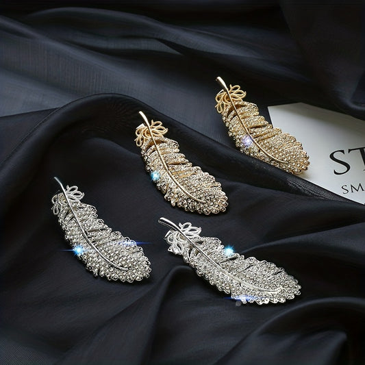Crystal Feather Hair Clip Barrette Sparkling Rhinestone Hairpin