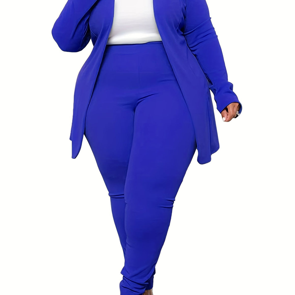 Women's Plus Solid Long Sleeve Open Front Top & Leggings Two Piece Set