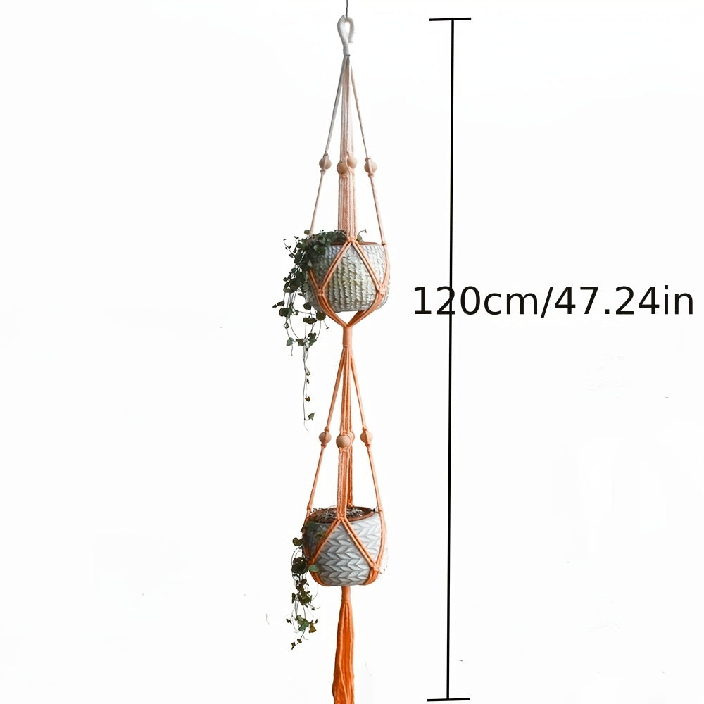 2pcs Macrame Plant Hanger Pot Holder Gradient Dyeing