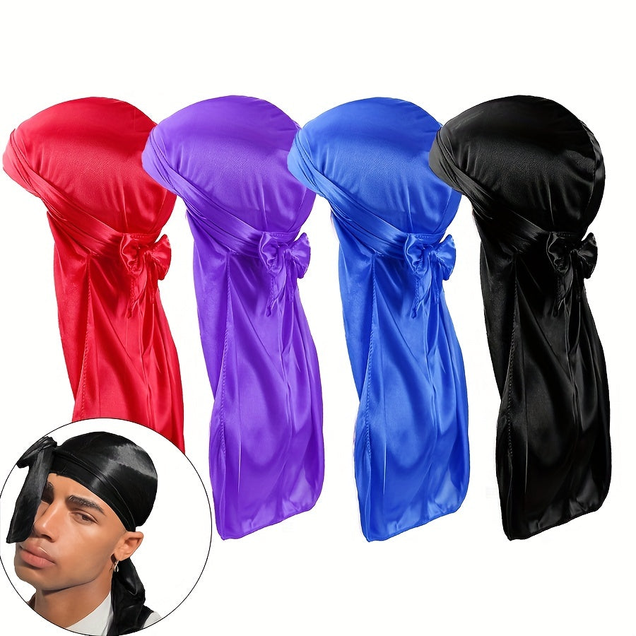1pc Silky Durags Bandanas Turban Hat Pirate Cap With Long Tail Satin