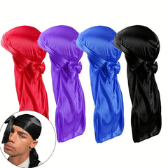 1pc Silky Durags Bandanas Turban Hat Pirate Cap With Long Tail Satin