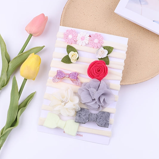 9pcs Flowers Bow Headband Hair Accessories for Baby Girls