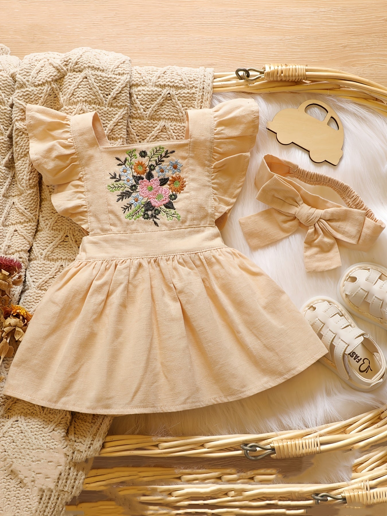 Floral Embroidery Baby Girl Dress Set