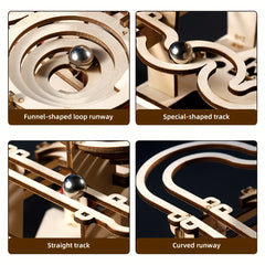 Wooden 3D Marble Runway Puzzle Kit Handcrafted Track Decor with Gears & Ramps