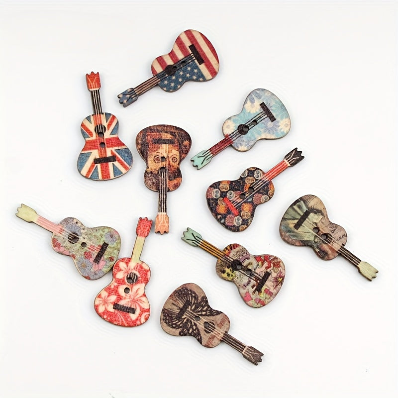20pcs Mixed Guitar Wooden Sewing Buttons For Clothing Needlework Scrapbooking