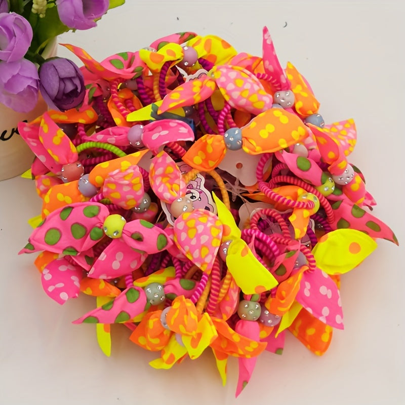 100pc Colourful Rabbit Ear Hair Bands Elastic Mixed Print Bowknot Hair Ropes