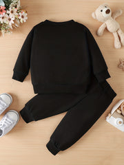 Toddler Boy Sweatshirt Set with KING Letter Print