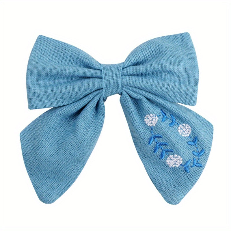 Embroidery Bow Hair Clip for Girls Kids