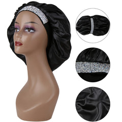 Satin Sleep Cap with Rhinestone Bling - Soft Hair Bonnet for Women