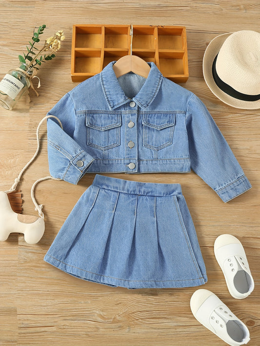 Girl's Denim 2pcs Jacket & Shorts Set Street Style Casual Outfits
