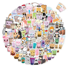 100 Pcs Pearl Milk Tea Graffiti Stickers Waterproof