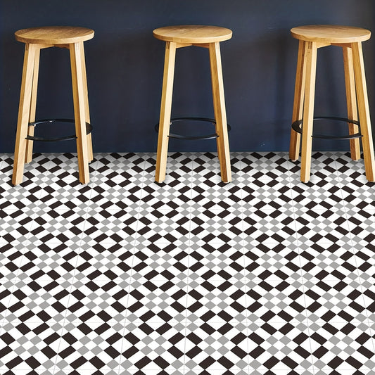 9pcs Gray Geometric Floor Tile Sticker Waterproof Vinyl Matte Floor Sticker