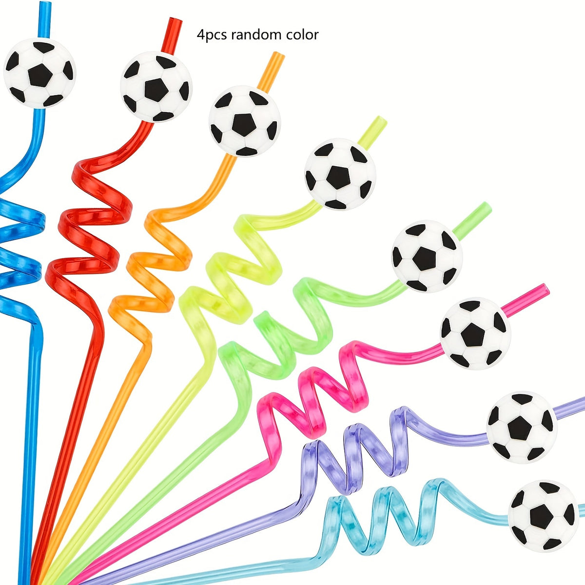 4pcs Soccer Party Straws Reusable Sports Supplies