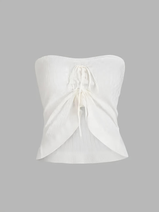 Sexy Drawstring Knit Tube Top Casual Strapless Sleeveless Summer Loose Tube Top