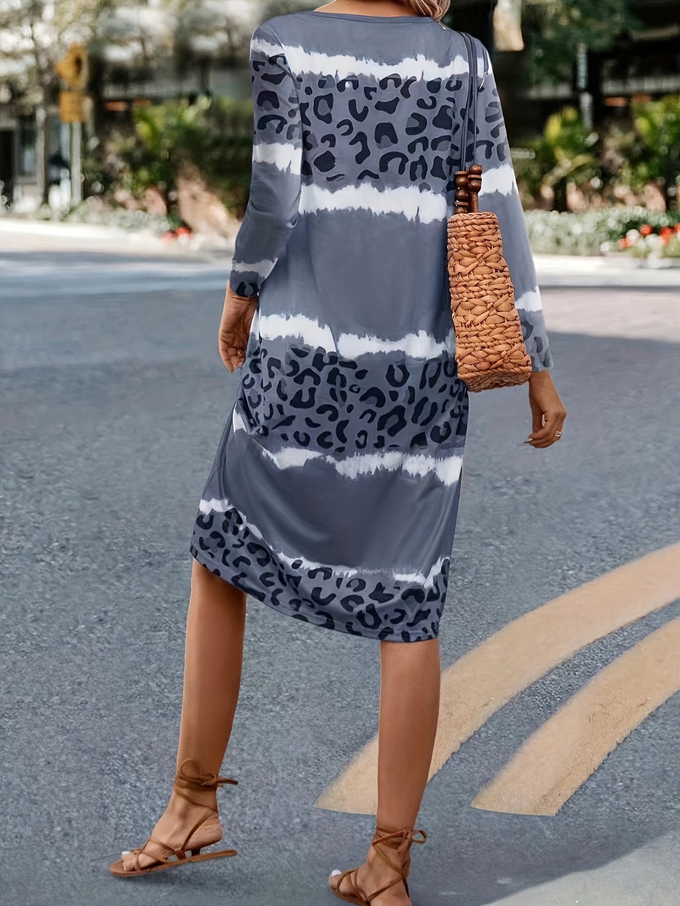 Plus Tie Dye & Leopard Print V-Neck Dress