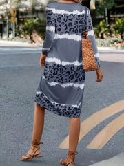 Plus Tie Dye & Leopard Print V-Neck Dress