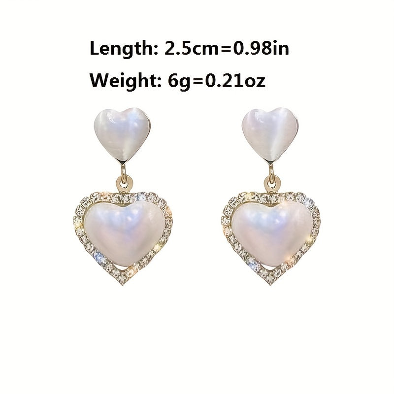 Sweet Love Heart Cat Eye Stone Earrings