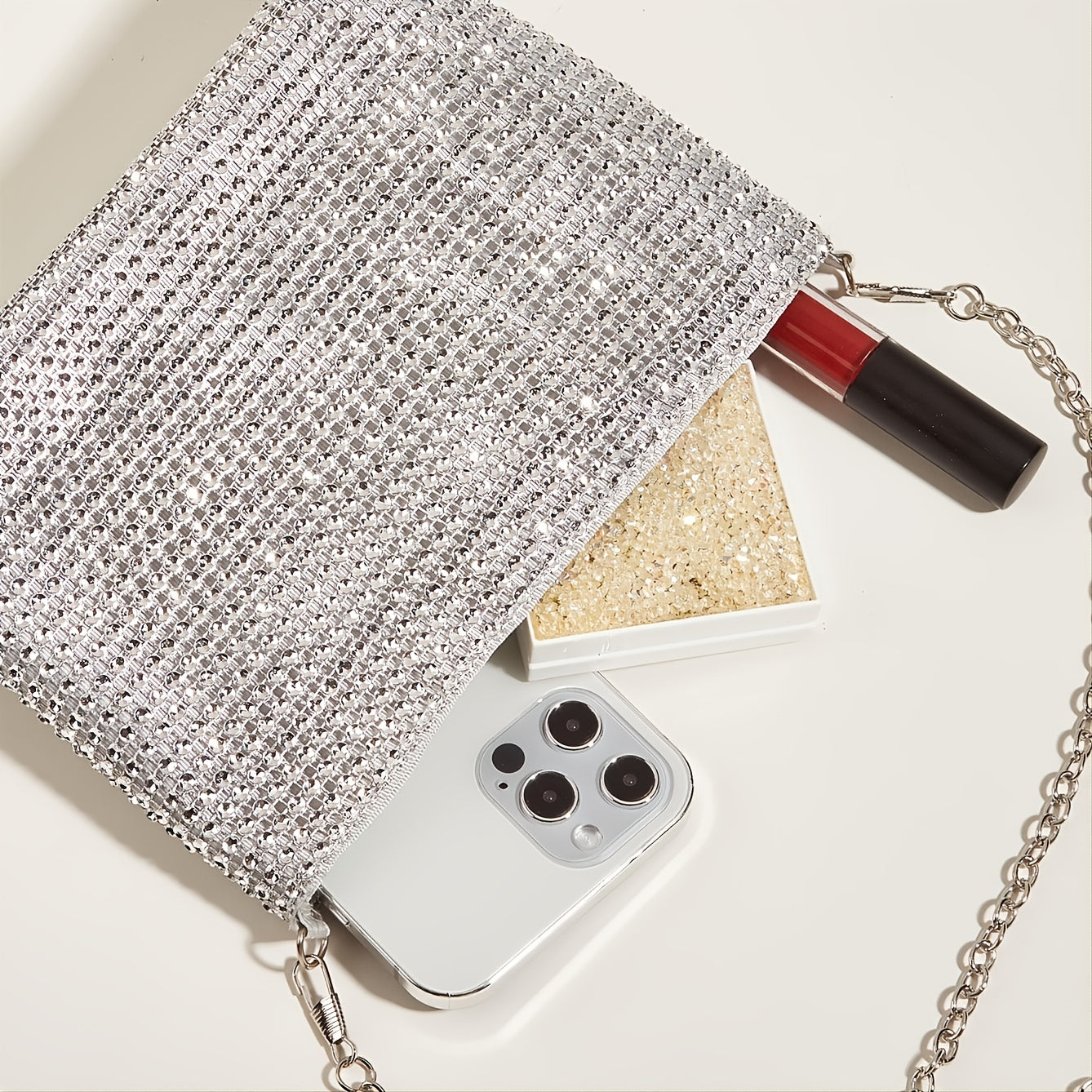 Glitter Evening Bag Women's Glamorous Clutch Bag With Chain Stylish Purse