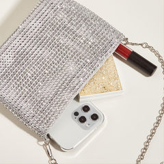 Glitter Evening Bag Women's Glamorous Clutch Bag With Chain Stylish Purse