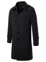 Men's Lapel Long Trench Coat Casual Windproof Jacket