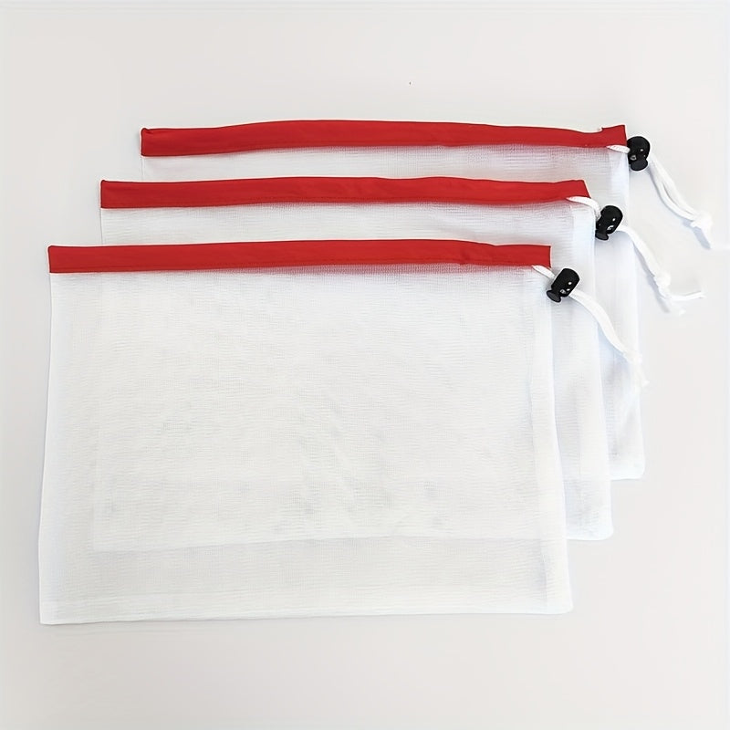 3pcs Polyester Drawstring Storage Bags for Kids Mesh Organizer Pouches