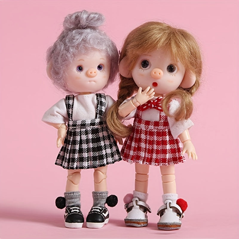 Plaid Skirt with Suspenders for OB11 Dolls