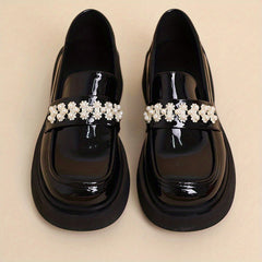 Women's Chunky Loafers with Faux Pearl & Rhinestone Detail