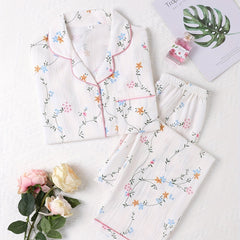 Floral Print Pajama Set Long Sleeve Top & Pants Women's Sleepwear