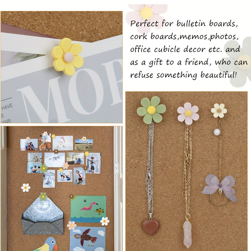 30pcs Colorful Flower Pattern Thumbtacks, Various Sizes for Softwood Walls