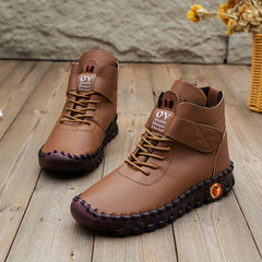 Women's Lace Up Faux Leather Boots Plush Lined Stylish Hook & Loop