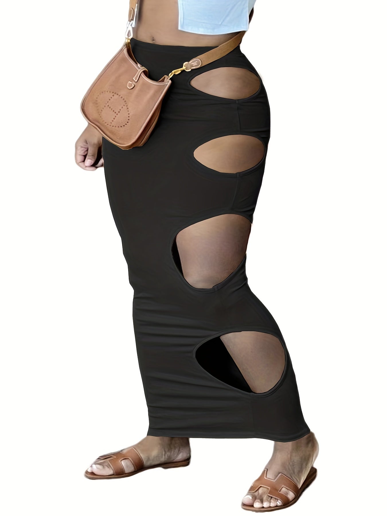 Sexy Skirt Women's Plus Solid Side Cut Out Elastic Bodycon Pencil Skir
