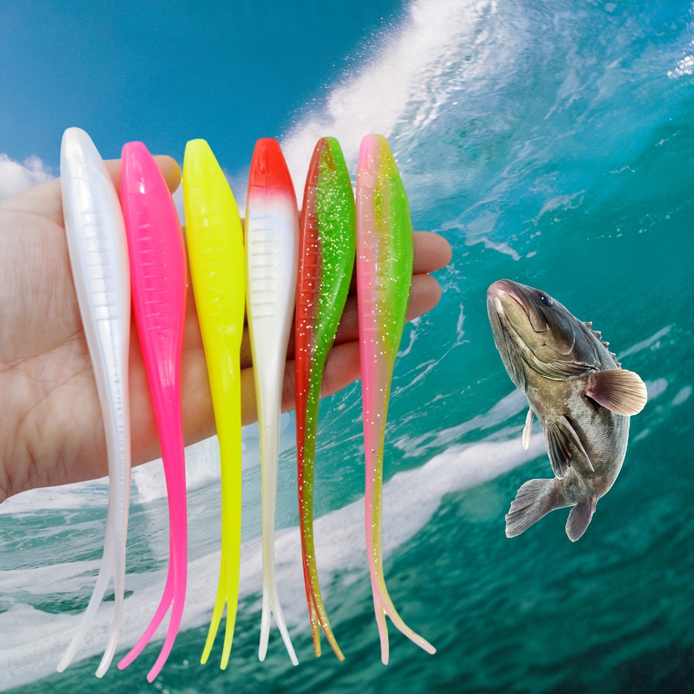 3pcs Large 16.99cm Ultra Soft Split Tail Fishing Biomimetic Baits