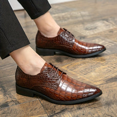 Crocodile Embossed Pointed Top Slip On Derby Shoes