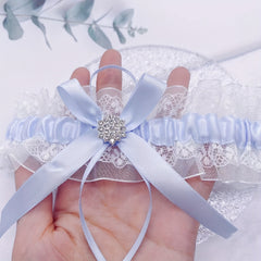 Glam Lace & Rhinestone Bridal Garter with Bow Wedding Accessory