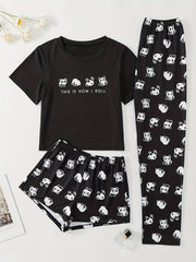 Panda Print Pajama Set Top & Shorts & Pants Women's Sleepwear & Loungewear