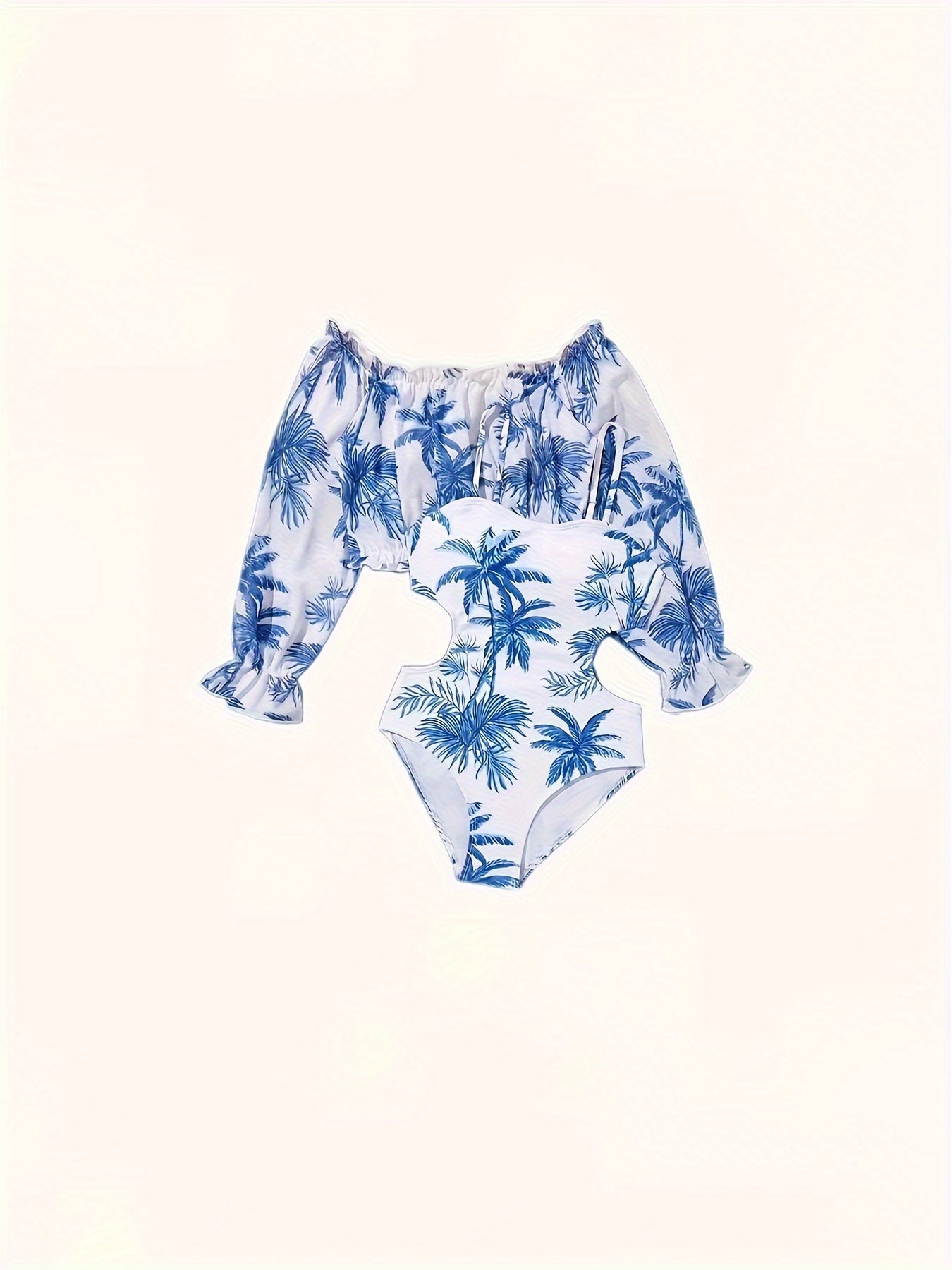 2pcs Girls Coconut Tree Graphic Swimwear Set Bathing Suit