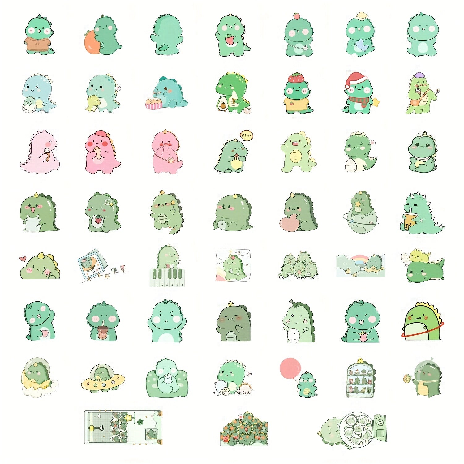 50 Green Dinosaur Series Graffiti Stickers for Motorcycle Laptop Cup
