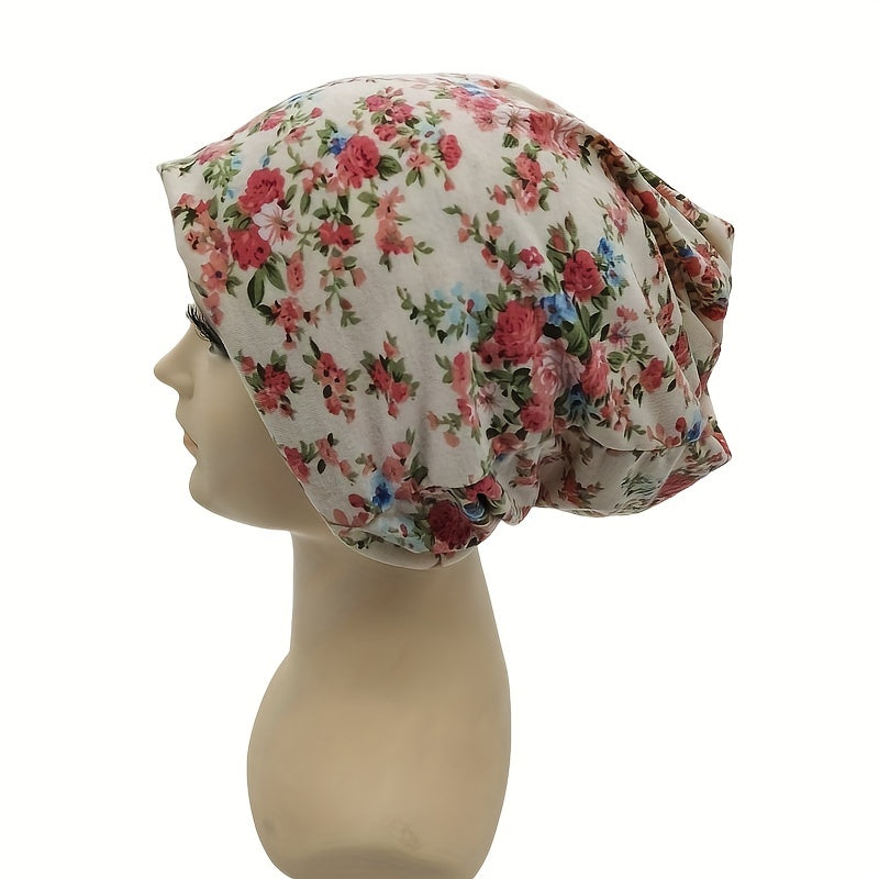 Pink Floral Print Beanie Lightweight Skull Hat Neck Gaiter Women Chemo Cap