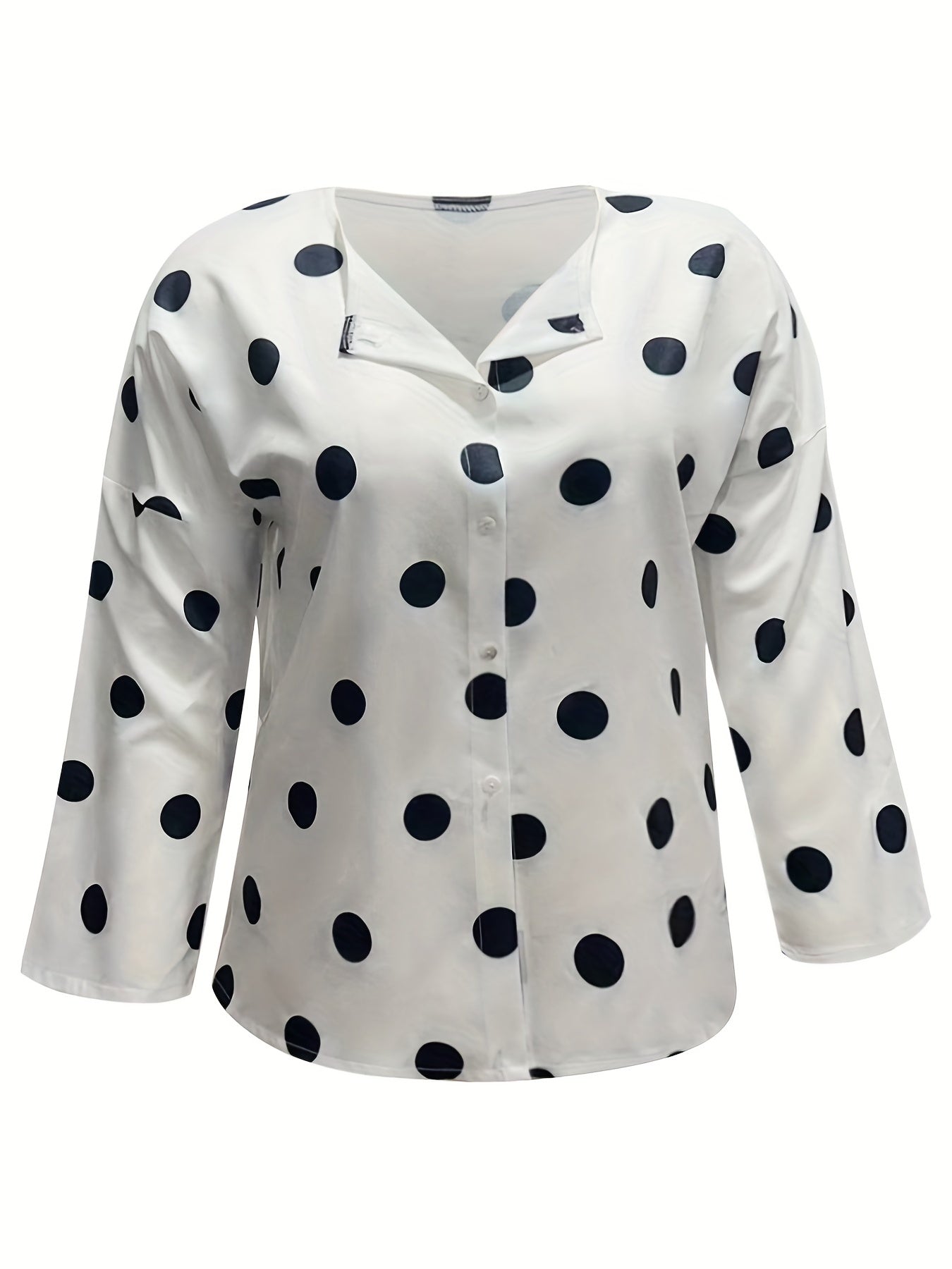  Polka Dot Button Up Shirt Long Sleeve Women's Casual Blouse
