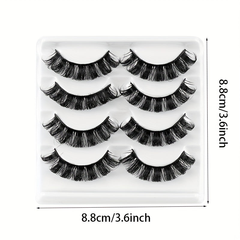 4 Pairs False Eyelashes Dramatic Curling Volume Lashes Natural Look Thick Lashes