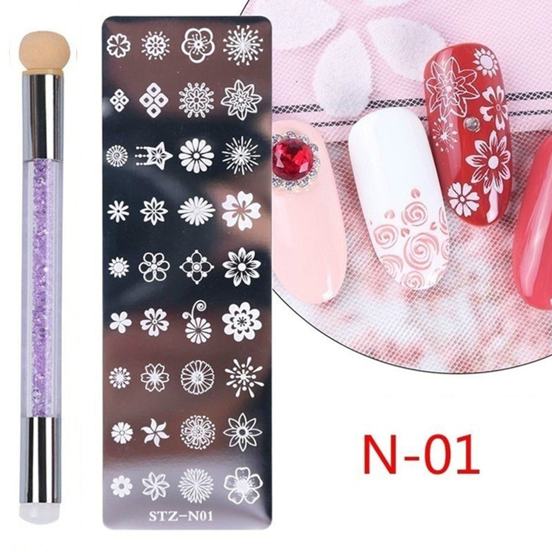 Nail Art Stamping Plates Set with Brush and Mold