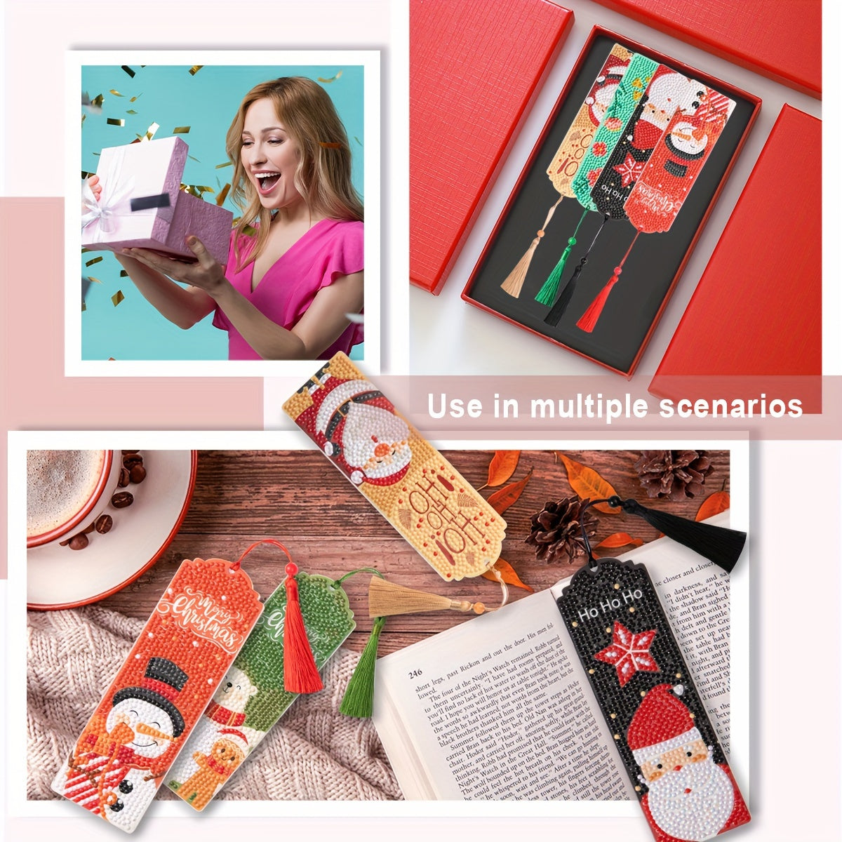 4pcs DIY Diamond Painting Bookmarks Acrylic Glass Painted Christmas Snowman