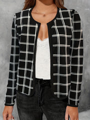 Plaid Open Front Jacket Casual Long Sleeve Jacket