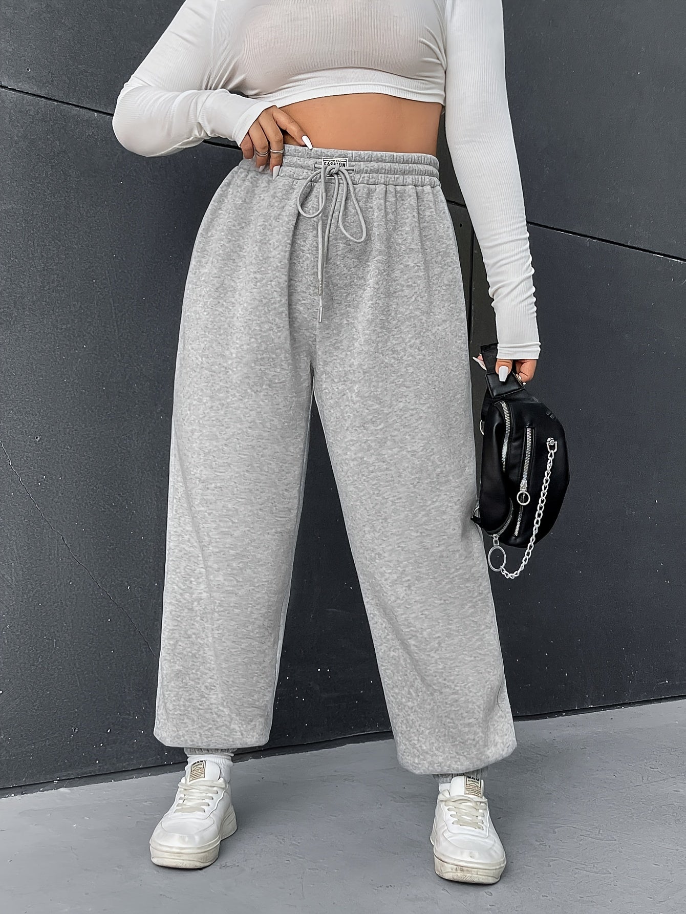  Casual Pants Women's Plus Solid Elastic Drawstring High Rise